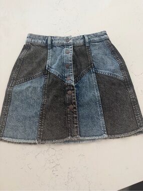 Rails Two-Tone Patchwork Denim Mini Skirt - Blue & Black